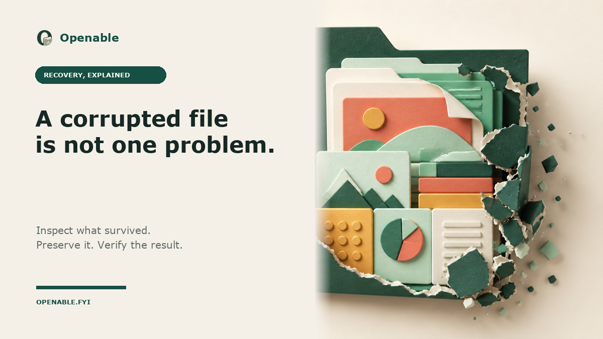 Openable artwork showing a damaged stack of files with the message inspect what survived