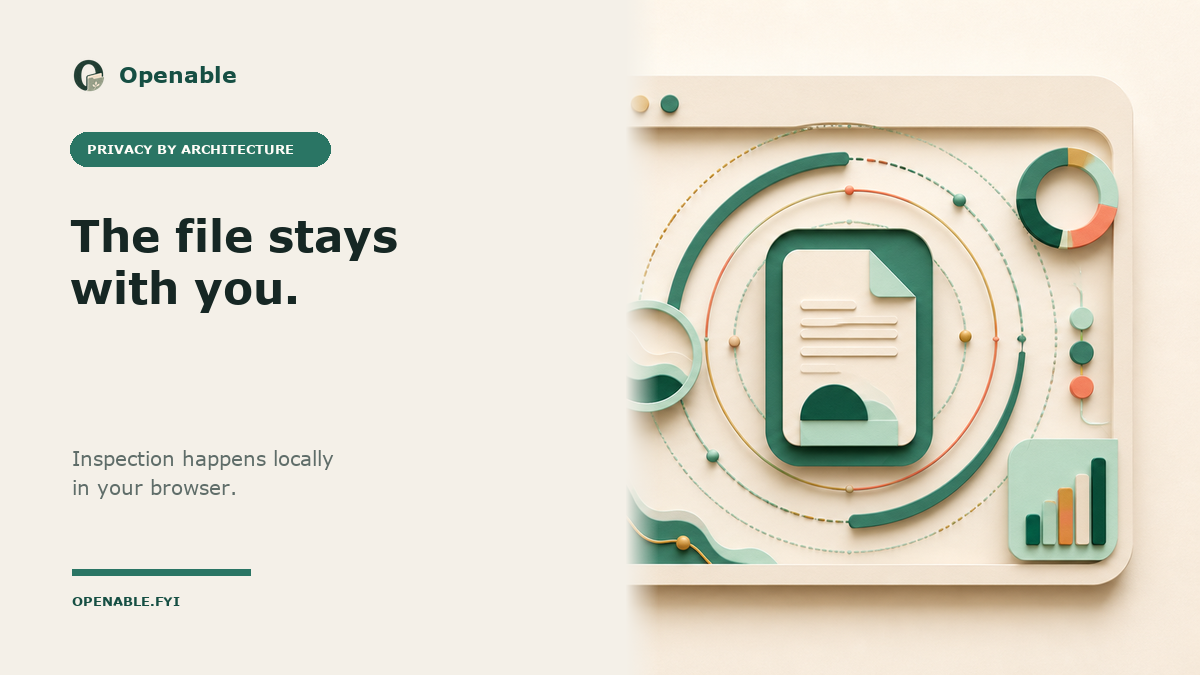 Openable social artwork describing local browser inspection and privacy by architecture